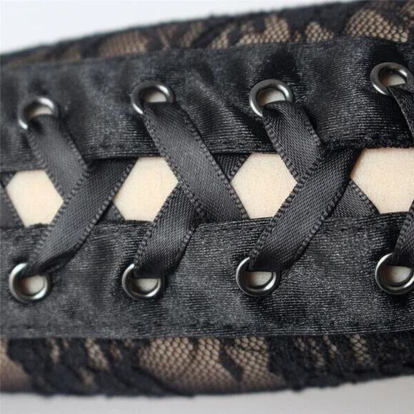 COPY - Long Fingerless Lace Gloves Corset Ties Gothcore Rock Dark Glam Cosplay … - Picture 3 of 3